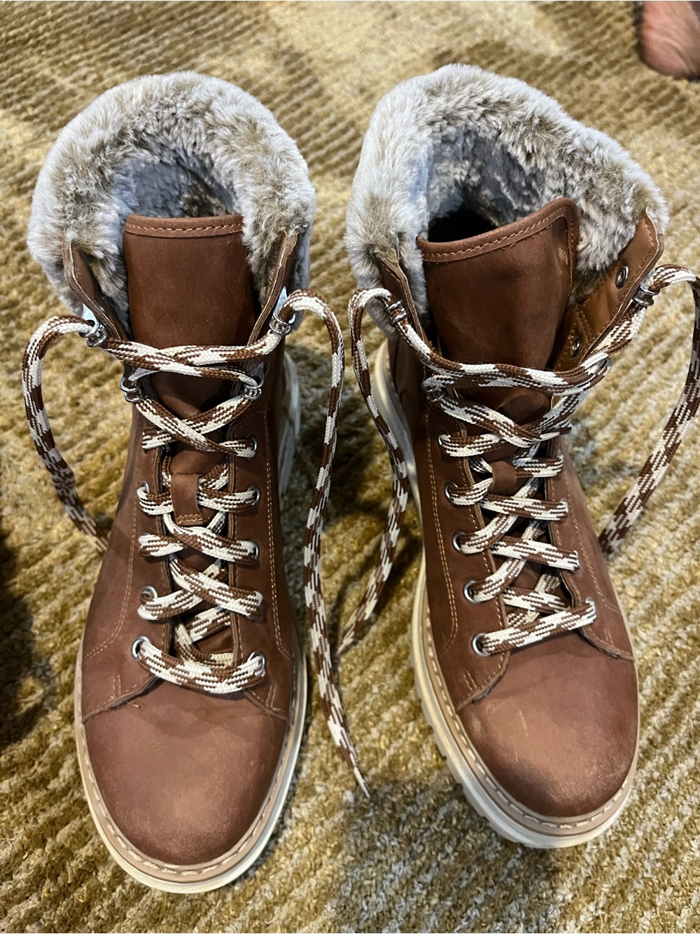 Time and Tru Brown Faux-Fur Lace-Up Winter Boots